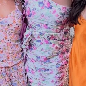 LoveShackFancy Cocktail Floral Pink and Blue Dress